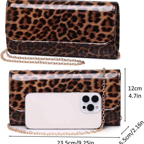 Patent Leather Evening Clutch Womens Envelope Handbag Shoulder Bag Purse - Picture 4 of 9